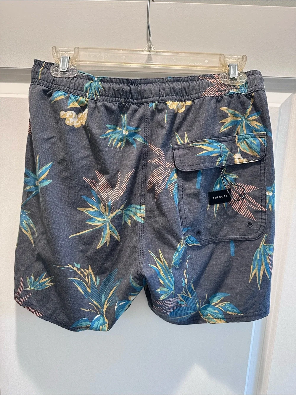 Rip Curl Charcoal Floral Swim Trunks with Blue & Green Print
